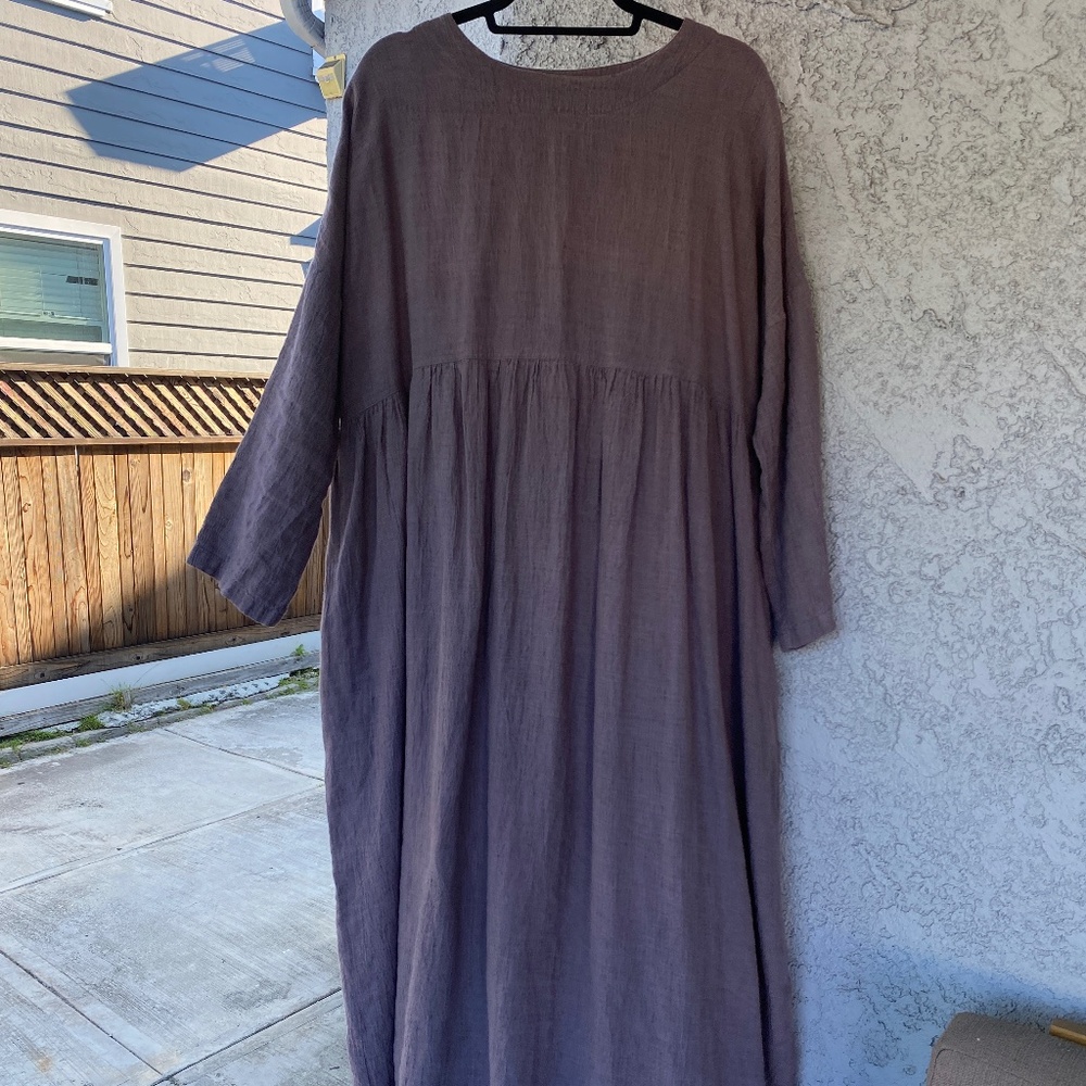 Ichi Antiquities Flax Linen Grey/Periwinkle Dress